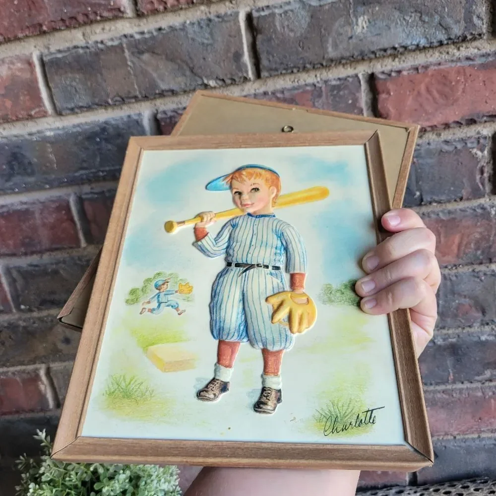 Pair of 1950's Metalcraft Framed 3D Baseball & Football Prints ⚾ 🏈 - Picture 14 of 14